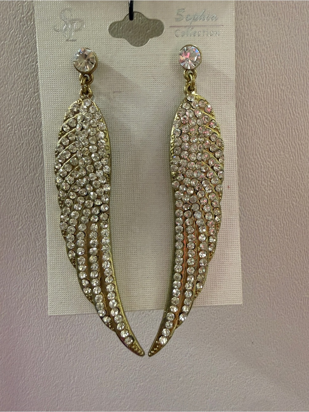 Goldtone Crystal Wing Earrings - clear rhinestone Angel wings 🆕